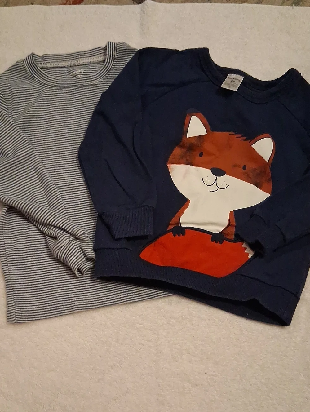 2t Carter's Kids Navy Fox Graphic Sweatshirt And Matching Striped Shirt